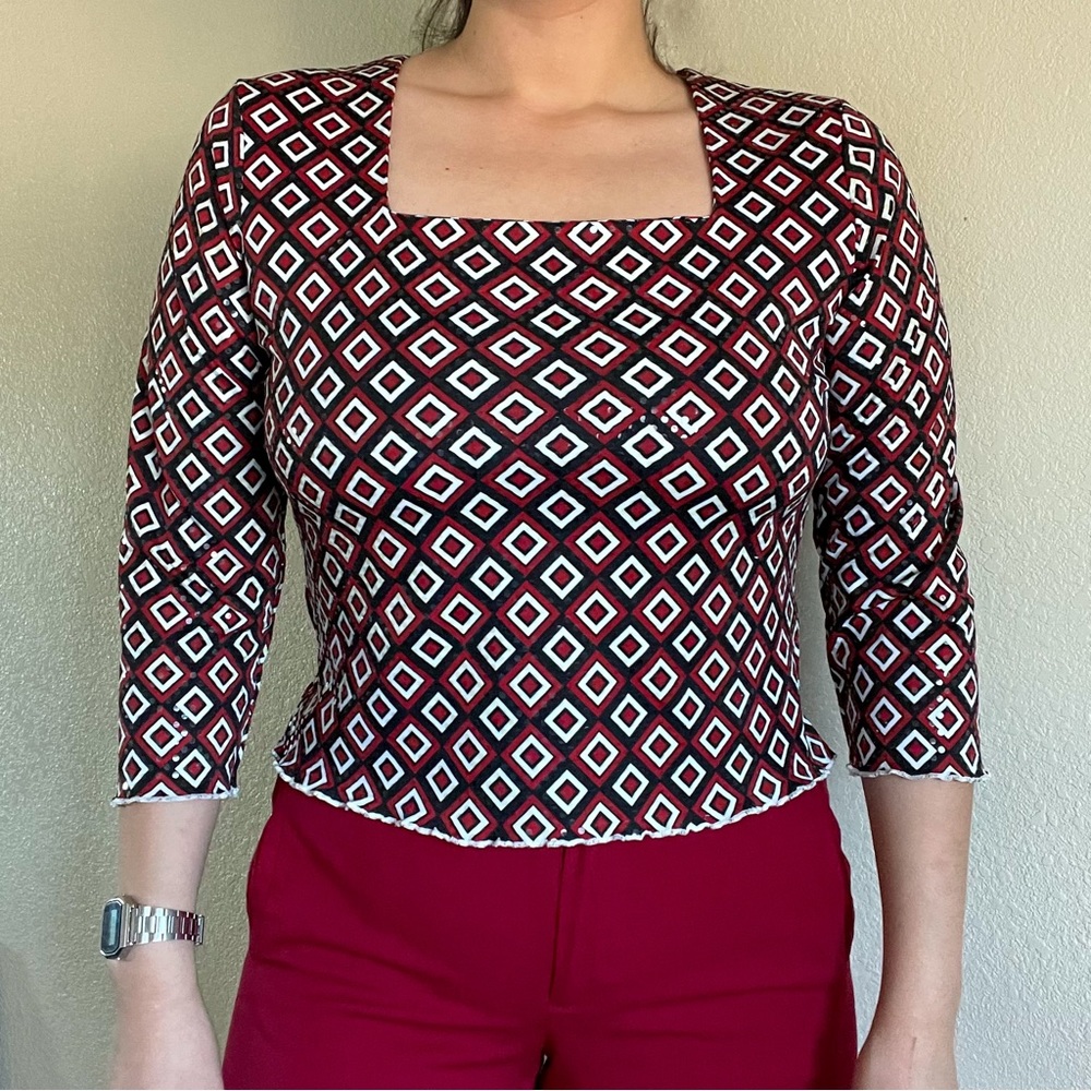 True Vintage Square neck Geometric Blouse RARE